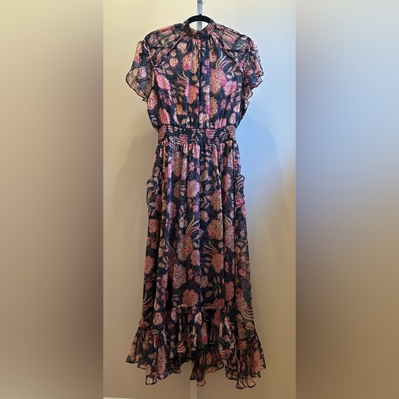 NWT MISA Azura Dress Flora Dot Sz L Navy Pink - Picture 5 of 8